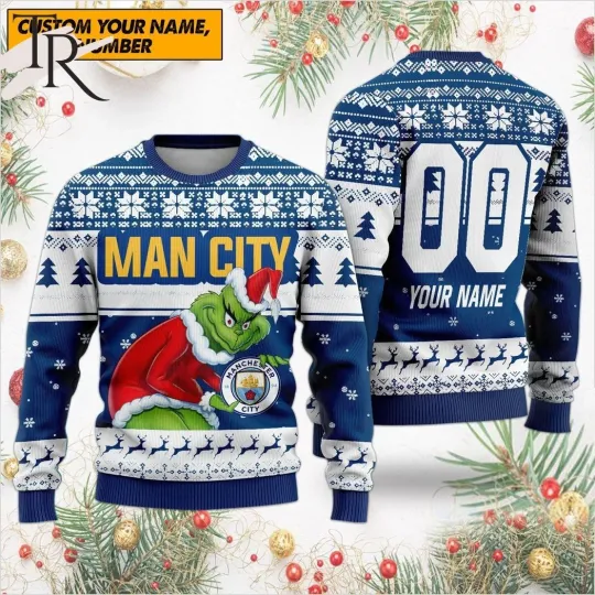 Discover Personalized EPL Man City funny character Christmas Ugly Christmas Sweater