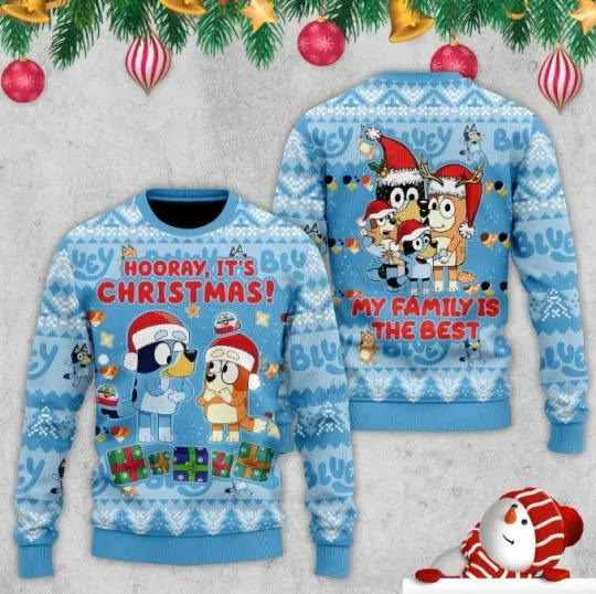 Discover BlueyDad Family Is The Best  Hooray Ugly Christmas Sweater