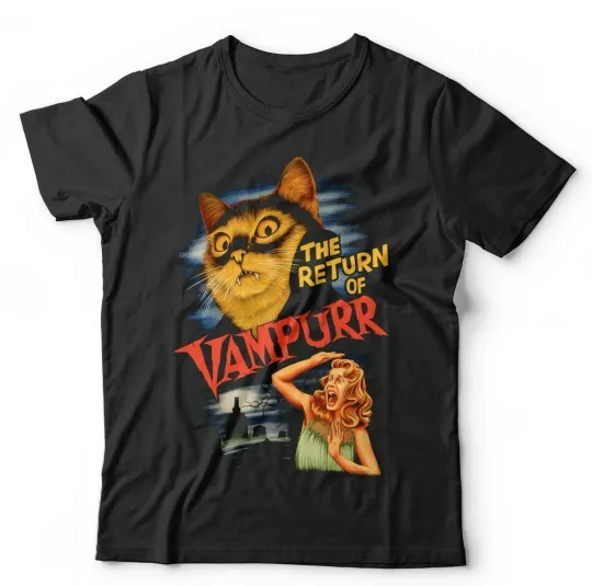 Discover Vampire Tshirt The Return Of Vampurr Unisex & Kids - Funny Cat Dracula Halloween