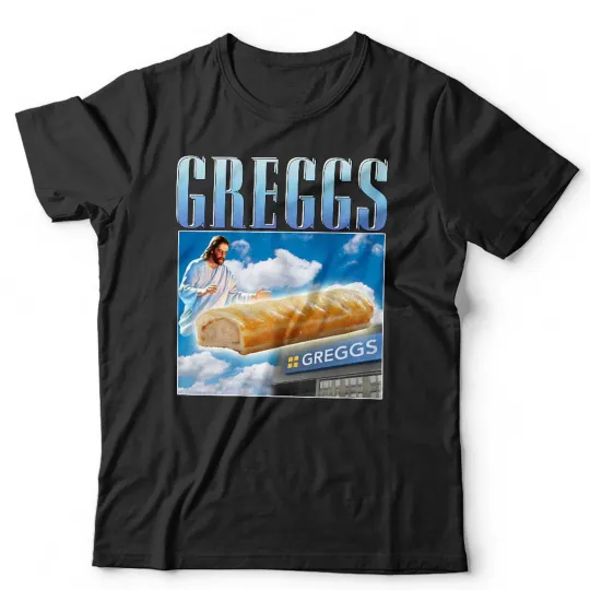 Discover Greggs Tshirt Appreciation Unisex & Kids Funny Sausage Roll Jesus Pasty Present