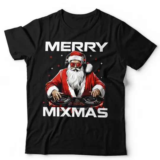 Discover Christmas DJ T Shirt Unisex & Kids Santa Vinyl Rave Funny Festive Techno Hip Hop