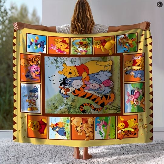 Discover Disney Winnie the Pooh Digital Print Patchwork Flannel Blanket Soft and Cozy for Outdoor Camping Round Perfect Gift Enthusiasts