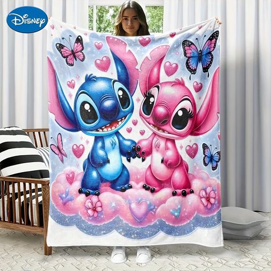 Discover 1PC Disney Stitch Blanket: Pink & Blue ,Multifunctional blanket suitable for home, outdoor, travel, camping, nap cover blanket.