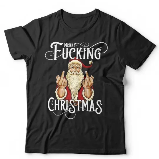 Funny Adult Christmas T-Shirt Unisex Merry F*cking Christmas Bad Santa
