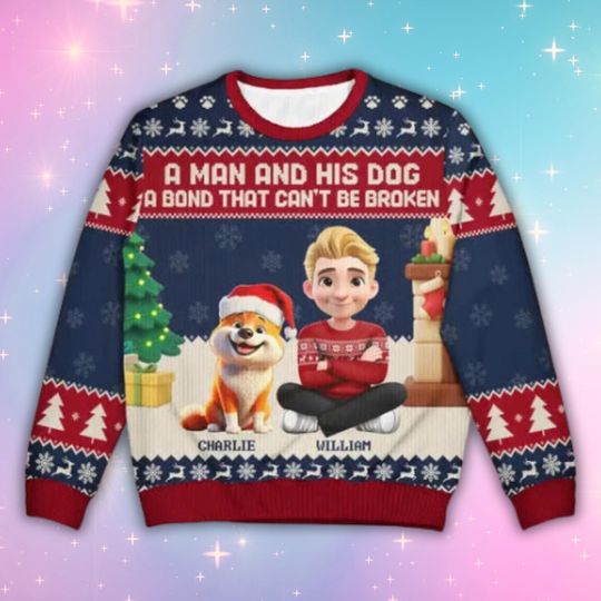 Personalized Dog Dad Christmas Sweater, Custom Name Pet Lover Holiday Jumper, Cozy Unisex Xmas Knit