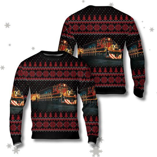 Christmas Train Lights 3D Sweater, Locomotive Holiday Pullover, Nordic Snowflake Knit, Unisex Xmas Party Gift