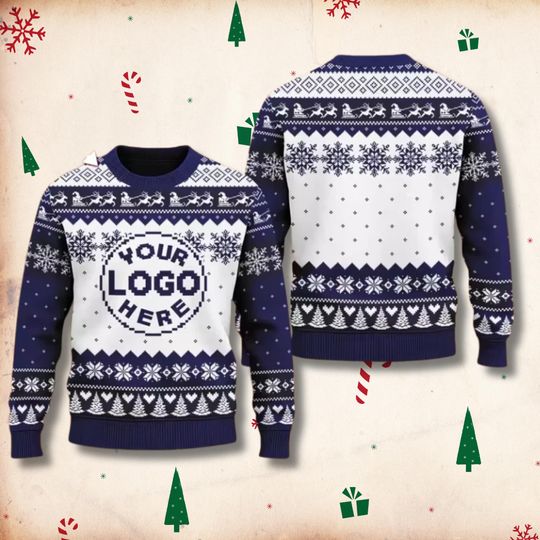 Discover Custom Logo Ugly Christmas Sweater, Branded Holiday Crewneck, Personalized Company Xmas Sweater, Team Gift