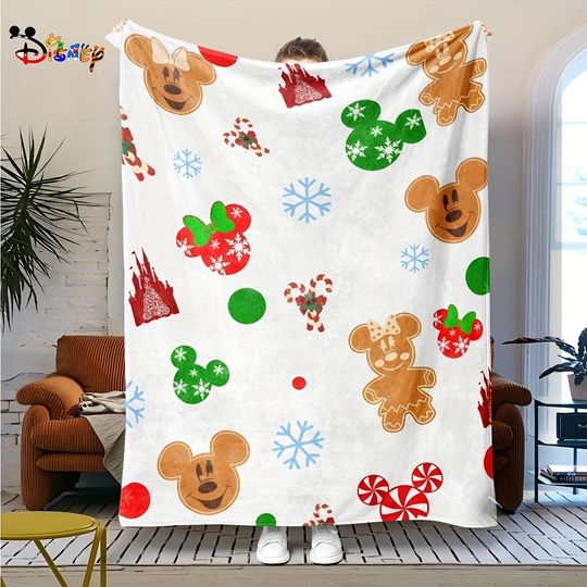 Discover Disney Christmas Adventures: Mickey Gingerbread Dancing with Snowflakes Warm Blanket