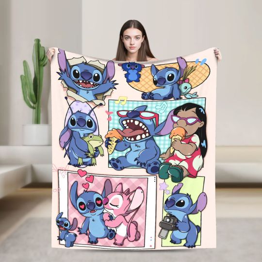 Discover Lilo Stitch Angel Flannel Blanket Cartoon Awesome Throw Blanket for Home 150*125cm Bedspread