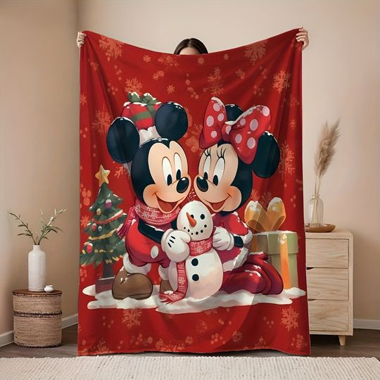 Discover Christmas Mickey & Minnie Snowman Throw Blanket, Disney Holiday Decor