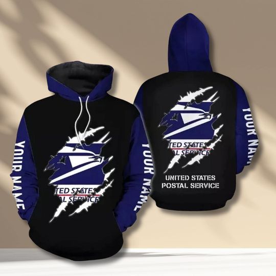 Postal Worker Ripped Print Hoodie with Eagle Mail Carrier Design Unisex Pullover Custom Name