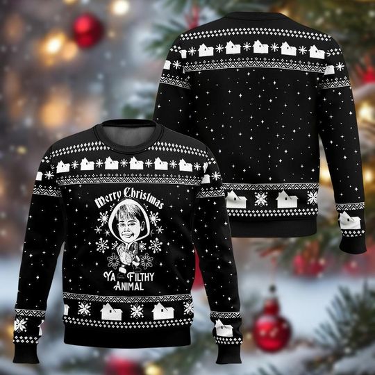 Home Alone Christmas Ugly Sweater, Merry Christmas Ya Filthy Animal Holiday Sweater, Funny Kevin McCallister Xmas Sweatshirt Gifts
