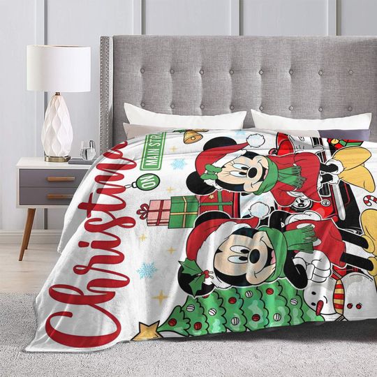 Discover Miniso Christmas Mickey And Minnie  Knitted Blanket Fleece Cartoon  Soft Throw Blanket for Home Couch Bed Rug