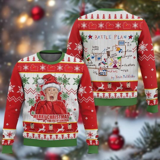 Discover Home Alone Christmas Ugly Sweater, You Filthy Animal Sweater, 90s Xmas Movie Sweatshirt, Kevin McCallister Sweater, Xmas Holiday Gifts