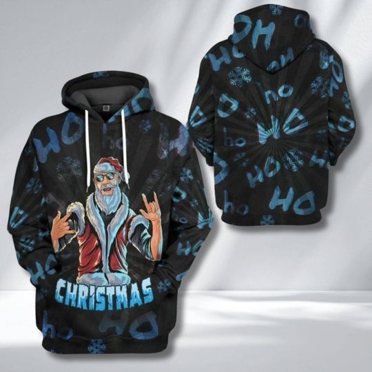 Discover Rock Santa Christmas Hoodie Unisex Festive 3D Graphic Pullover