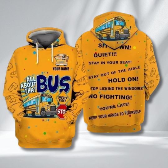 Personalized Funny School Bus Driver Hoodie - Yellow Unisex Pullover Sweatshirt with Safety Rules Print, Teacher Staff Gift