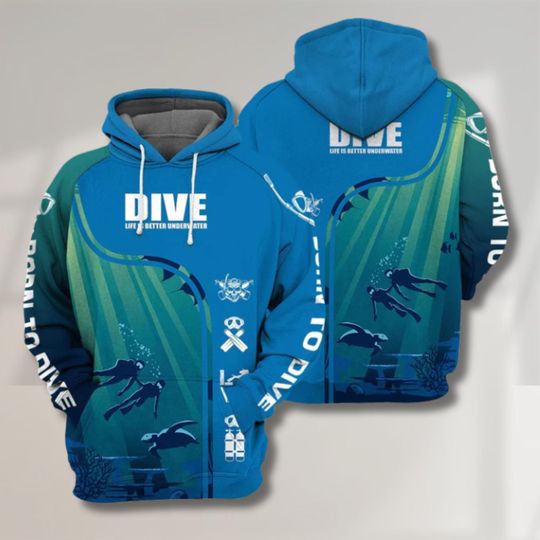 Discover Born To Dive 3D Hoodie Unisex Pullover Ocean Underwater Print