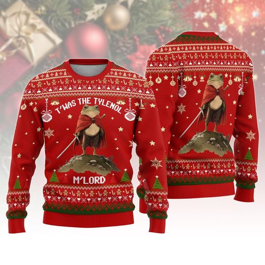 Discover Twas the Tylenol M'lord Christmas Ugly Sweater, Resist Frog Xmas Sweater For Men Women, Funny Frog Meme Holiday Sweatshirt, Xmas Gifts
