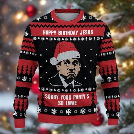 Discover The Office Michael Scott Ugly Sweater, Sorry Your Party's So Lame Christmas Sweater, Tv Show Holiday Sweatshirt, Meme Xmas Party Gifts