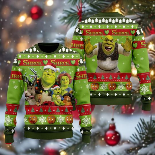 Shrek Christmas Ugly Sweater, Fiona And Shrek Xmas Sweater, Disneyland Holiday Sweatshirt, Funny Meme Jumpers For Women Men Kids