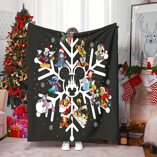 Discover Disney Christmas Cute Fun Gathering!Skull snowflake pattern blanket, warm for Christmas