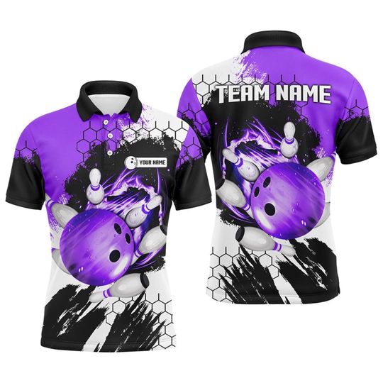 Discover Custom Purple Bowling Polo Shirt with Strike Ball Graphic