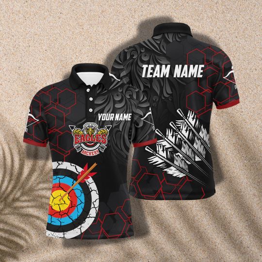 Discover Archery Team Polo Shirt Custom Name Eagles Target Sports Shooting Polo