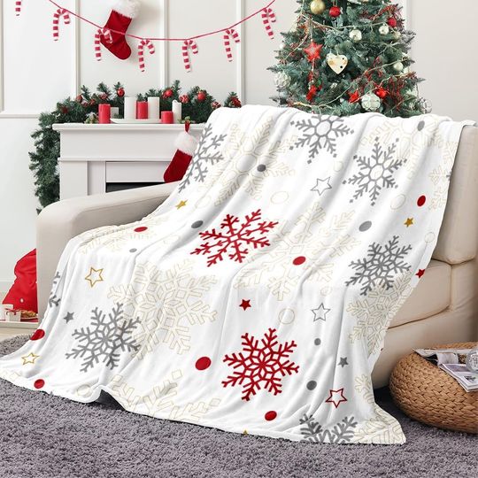 Discover Christmas Throw Blanket Snowflake Couch Super Soft Flannel Throw Blanket Winter Plush Fuzzy Warm Bed Blanket Christmas
