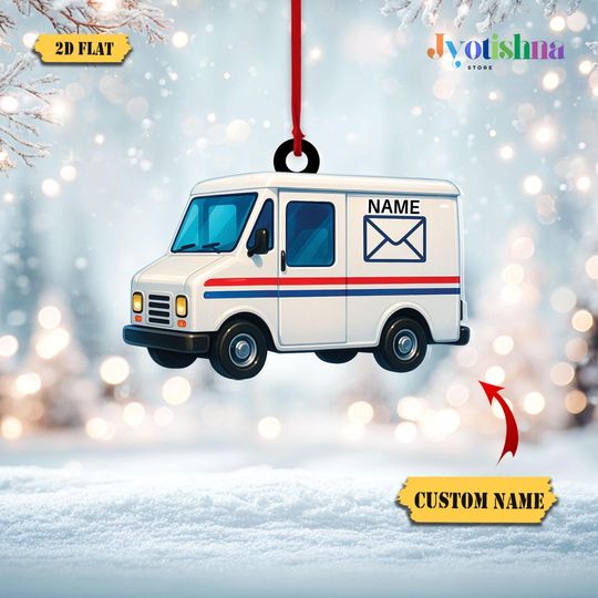 Discover Personalized Postal Service Mail Truck Ornament, Custom Mail Carrier Christmas Decor, 2D Acrylic Ornament