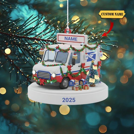 Discover Personalized Mail Carrier Christmas 2D Flat Acrylic Ornament 2025, Custom Name Postal Worker Delivery Truck Holiday Decor