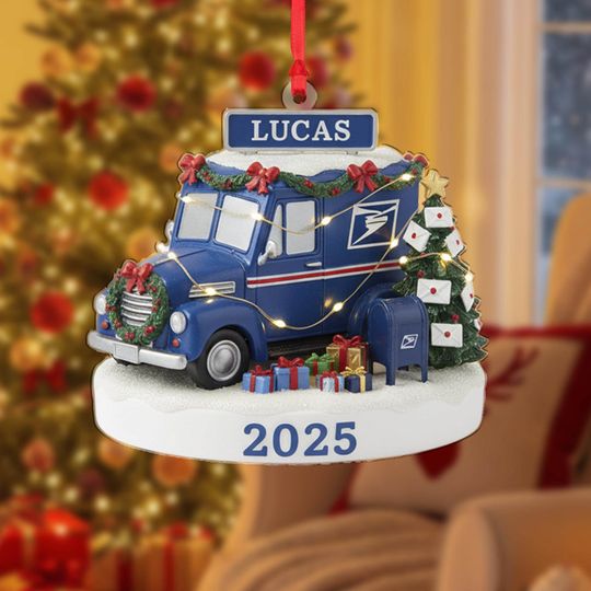 Discover Personalized Mail Carrier Ornament 2025 Delivery Truck with Name and Packages