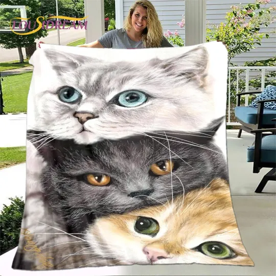 Discover 3D Cartoon Cute Gothic Cat Blanket,Flannel Blanket Throw Blanket,Warm Children's Blanket for Home Living Room Bedroom Beds Sofa
