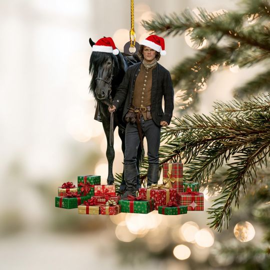 Discover Jamie Fraser and Horse Christmas Ornament, Outlander Inspired Acrylic Tree Hanging, Scottish Highlander Plaid Holiday Decoration