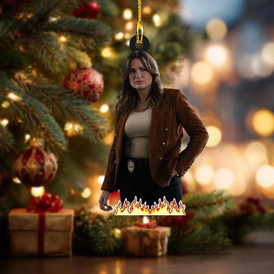 Olivia Benson Christmas Ornament, Retro Rock Bootleg Style Decor, Fan Gift, Custom Tree Decoration, TV Show Inspired Holiday Ornament