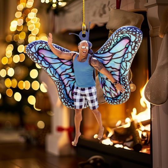 Dwayne Johnson Christmas Ornament, Retro Rock Bootleg Style Fan Gift, Custom Holiday Tree Decoration, Collectible Movie Star Ornament