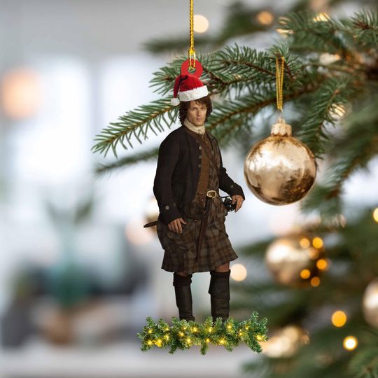 Discover Jamie Fraser Christmas Ornament, Outlander Inspired Acrylic Tree Hanging, Scottish Highlander Plaid Holiday Decoration, Unique Xmas Gift