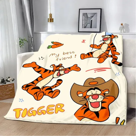 Cute Cartoon Tigger Printed Blanket Picnic Blankets Warm Blanket Soft and Comfortable Blanket Home Travel Birthday Gift
