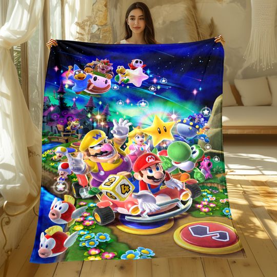 Mario HD Printed Blankets. Oversized  Sofa Bed Cover Soft and Hairy Blanket Soft Warm Flannel Throw Blankets Gift