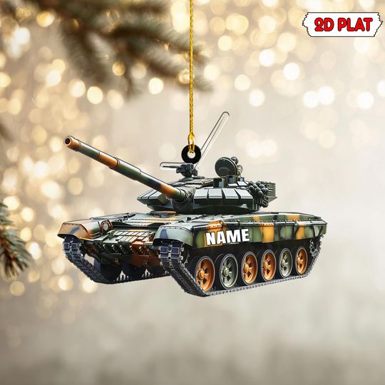 Discover Personalized Military Tank Acrylic Ornament, Custom Name Army Christmas Decoration, Veteran Gift, Camouflage 2D Flat Ornament