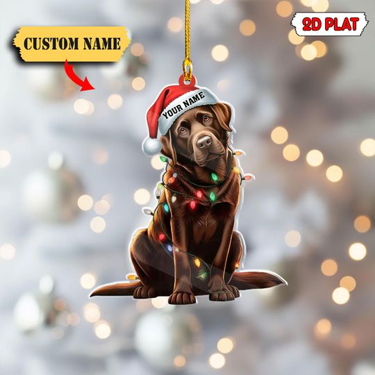 Discover Personalized Labrador Acrylic Ornament - Custom Name Christmas Decoration - Chocolate Lab Dog 2D Flat Holiday Gift