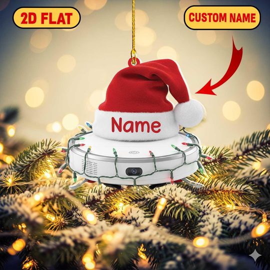 Discover Personalized Robot Vacuum 2D Acrylic Ornament, Custom Name Christmas Decoration, Funny Tech Gift for Home Lovers