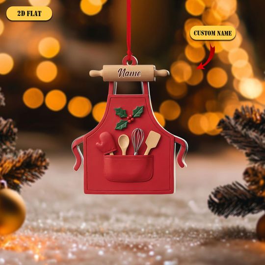 Discover Personalized Baker 2D Flat Acrylic Ornament with Custom Name, Christmas Apron Design, Chef Gift for Bakers and Kitchen Lovers