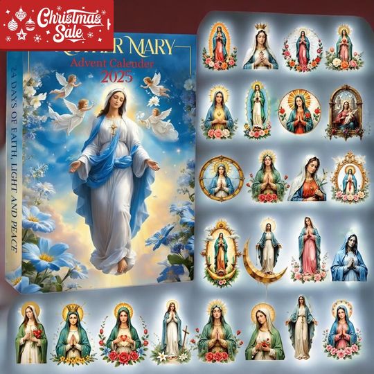 Discover Mother Mary Advent Calendar 2025  24 Mini 2D Ornaments Christmas Countdown - Holiday Gift for Christian & Religious Fans