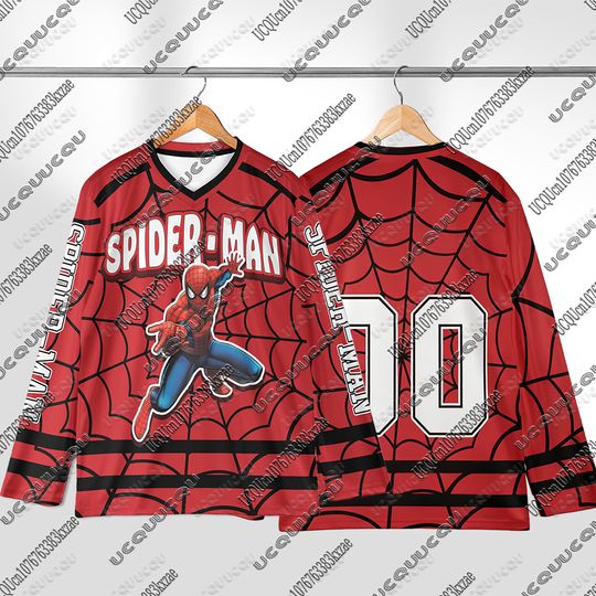 Discover Marvel Spider-Man Retro Hockey Jersey 3D Print Men Long Sleeve Sweatshirt Fans Sports Shirts Hockey Team Uniform Jerseys