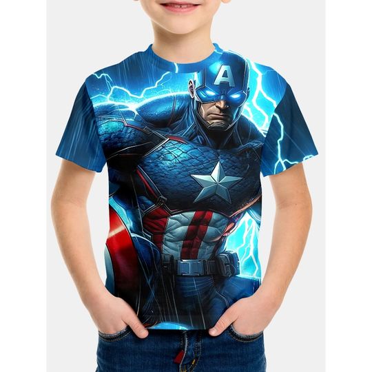 Discover 2025.Marvel Captain America 3D Print Baby Clothing 5 to 14 Years Male Outdoor Clothes for Children Boy Girl Child T-Shirt Top