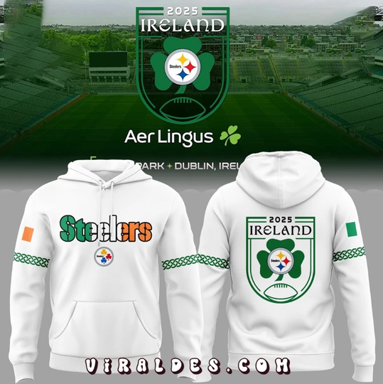Pittsburgh Steeler Dublin Game 2025 White 3D Hoodie