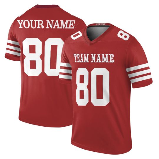 San Francisco 49ers Custom Football Jersey, Scarlet, Personalized Team Name & Number, Men’s & Women’s Game Jersey