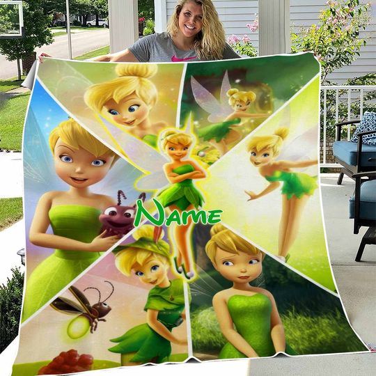 Custom Tinkerbell Blanket, Tinkerbell Fleece Blanket, Tinkerbell Birthday Gift