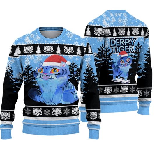 Blue Tiger Christmas Ugly Sweater, Kawaii Tiger Xmas Sweater Men Women
