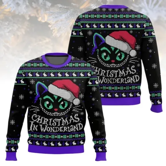 Discover Alice in Wonderland Christmas Ugly Sweater, Cat Holiday Sweater, Movie Christmas